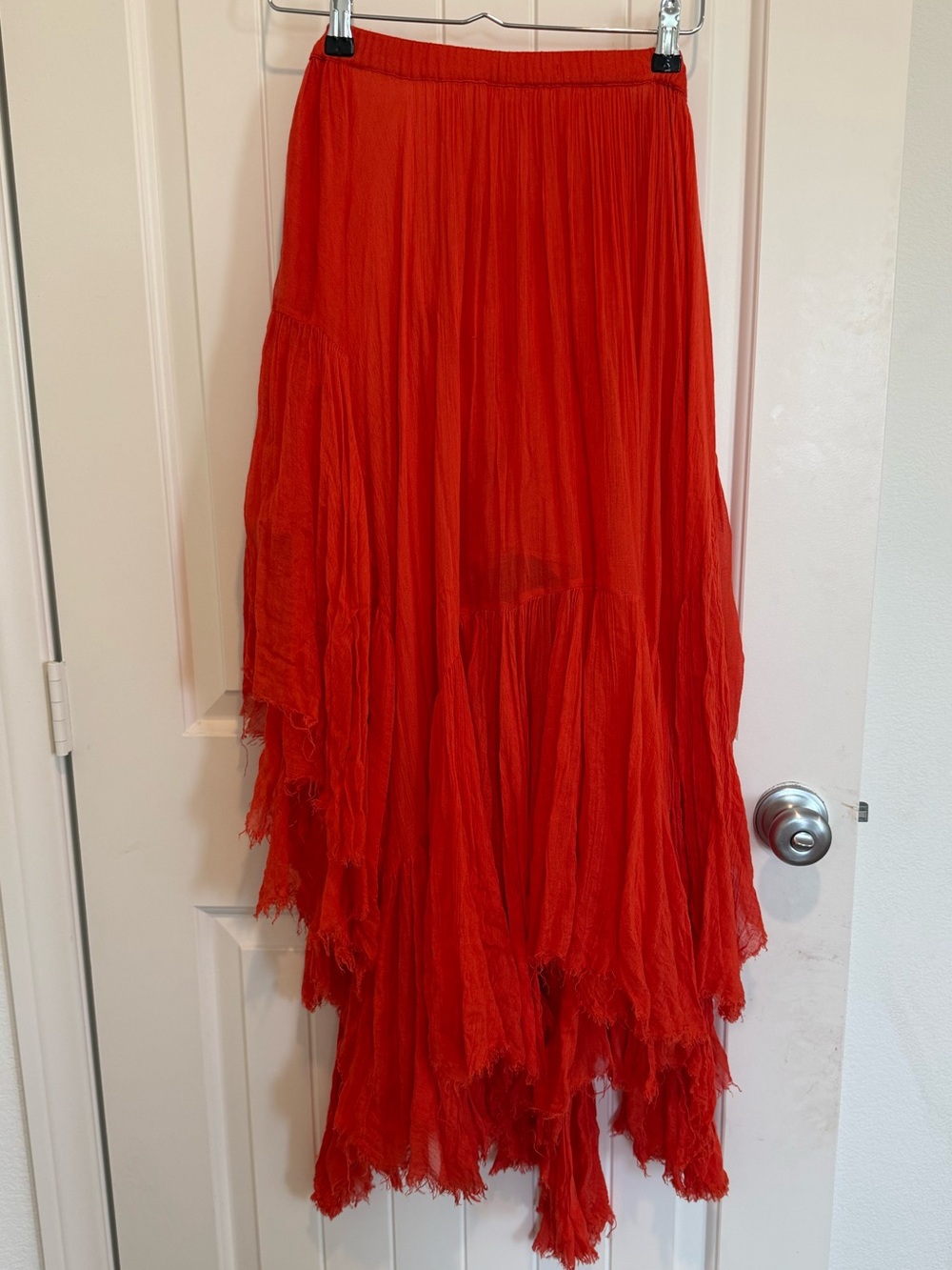 Free People Vibrant Red Asymmetrical Tiered Maxi Skirt